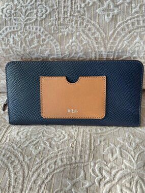 lauren ralph lauren wallet women's bifold blue & tan